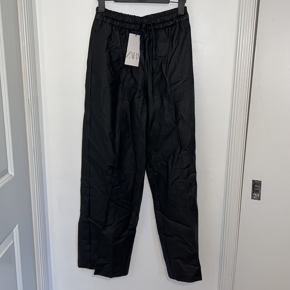 Zara waxed effect wide leg pants with drawstring xs - Picture 3 of 4